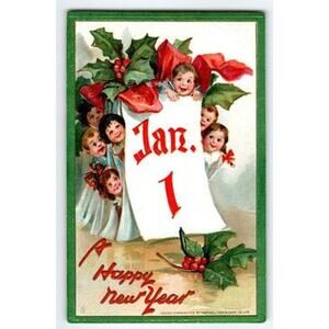 Vintage 1907-1915 New Year Postcard Jan 1 Litho by Frances Brundage Tuck 601